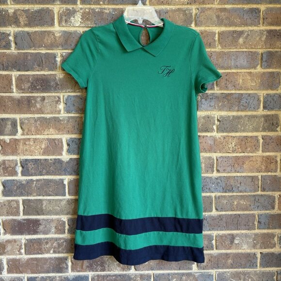 Tommy Hilfiger Green and Navy Polo Dress Stretch Cotton Short Sleeve Preppy Sz S - Picture 1 of 7